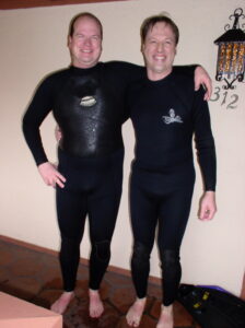 A picture, taken by their father, of two lovely boys in La Jolla after a cold morning swim. Not shown: snot tendril. 